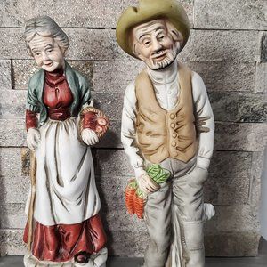 Cute Farmer & His Wife Figurines Handpainted Ceramic Countrycore Southwestern